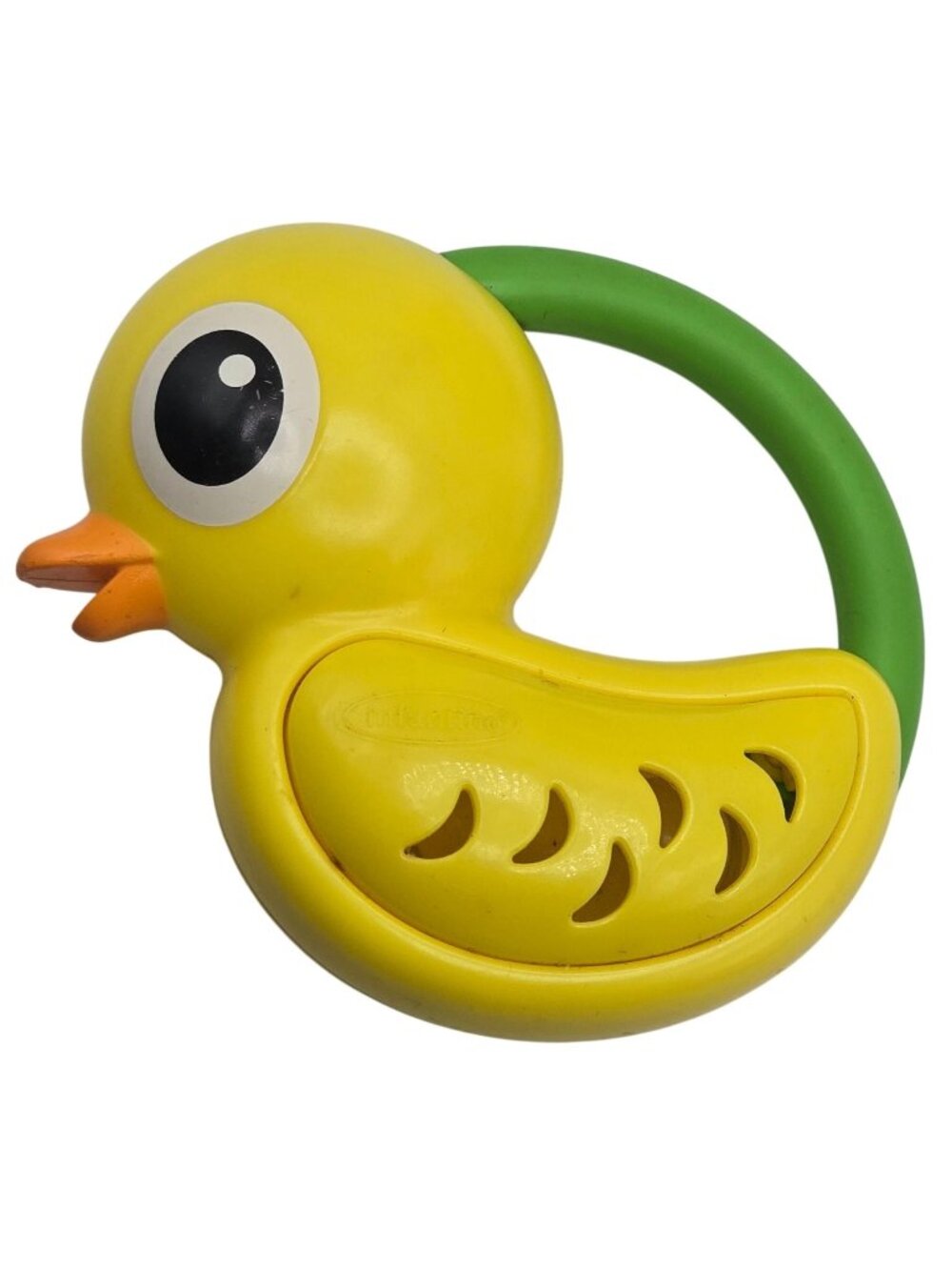 Infantino Duck Baby Rattle Toy With Green Handle Yellow Plastic